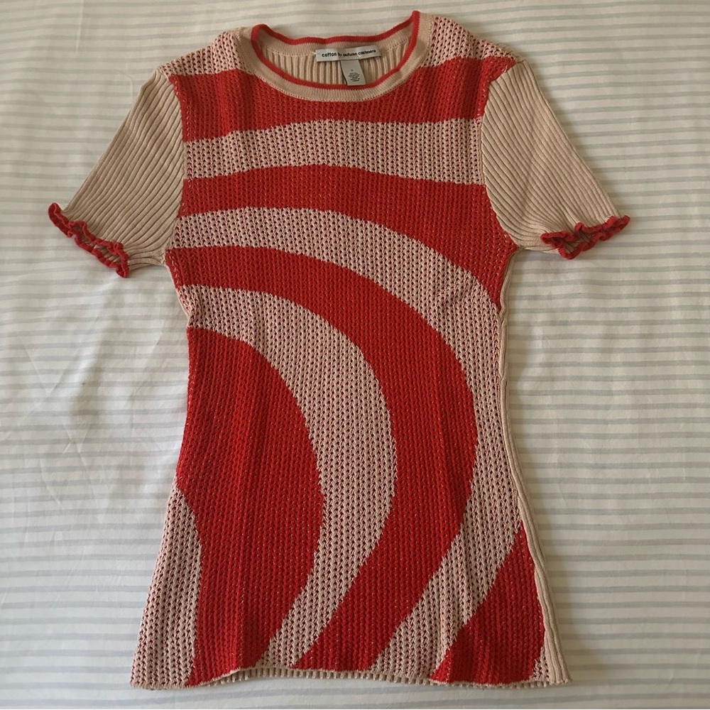 Cotton by Autumn Cashmere Red & Beige Short-Sleeved Top
